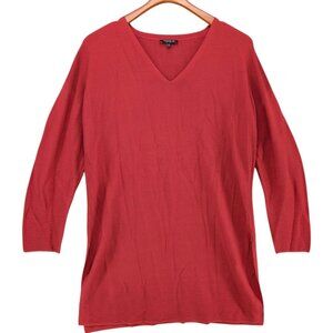 Lafayette 148 Mini Shirt Dress Red Ribbed Long Sleeve V Neck Pullover Size L